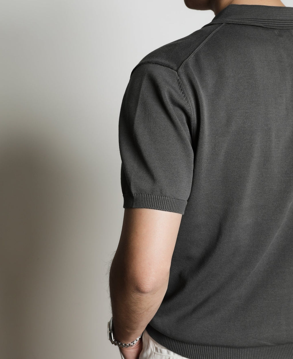 Knit Polo Shirt Gray Soft Textured Classic Short Sleeve