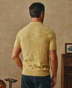 Lightweight Slub Cotton Knit Polo Mustard Textured Short Sleeve