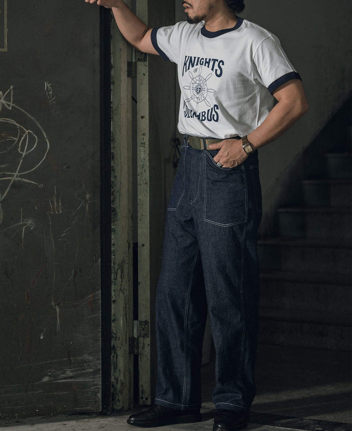 Pearl Slub Denim Trousers Vintage Military Inspired Relaxed Fit