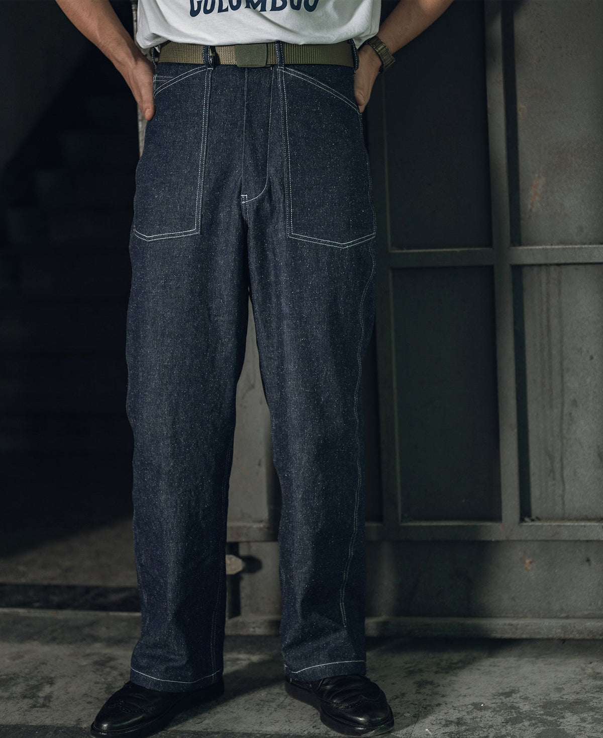 Pearl Slub Denim Trousers Vintage Military Inspired Relaxed Fit