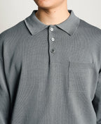 Long Sleeve Knitted Polo Shirt Gray Vintage Textured