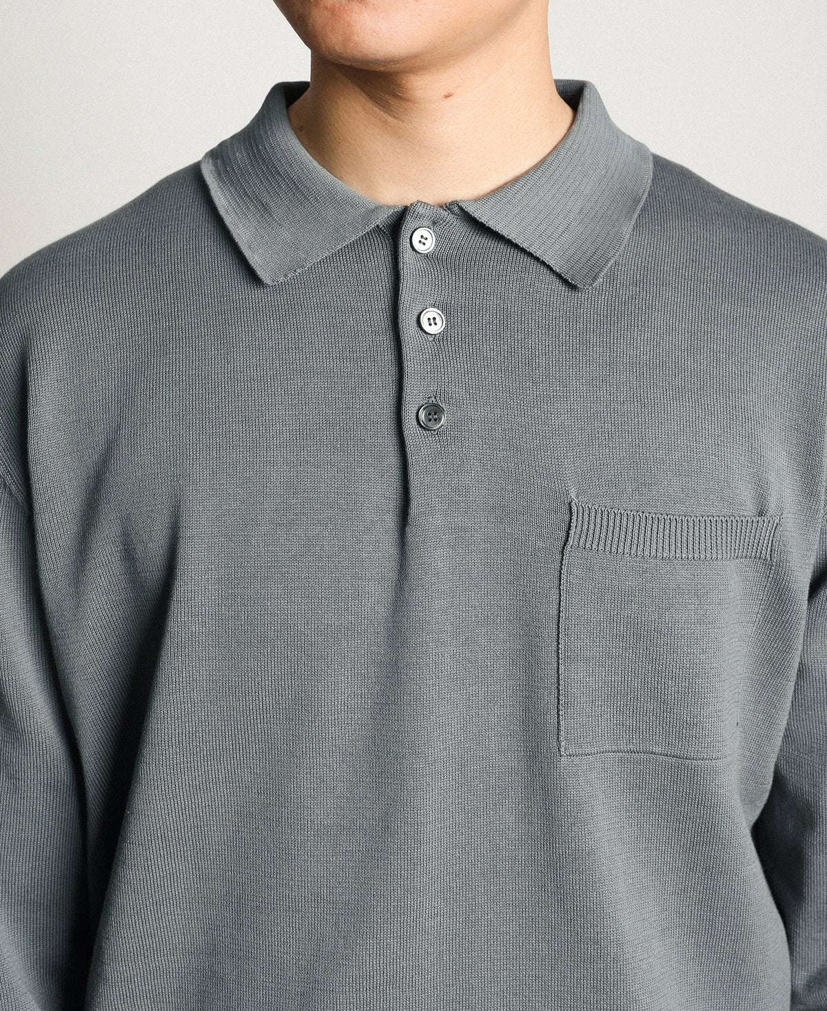 Long Sleeve Knitted Polo Shirt Gray Vintage Textured