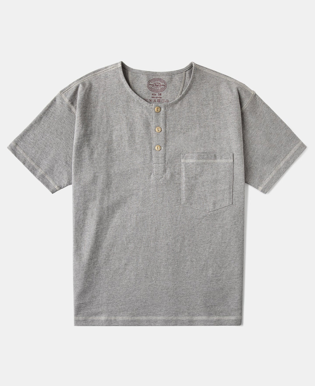 1940s Slub Cotton Henley Pocket T-Shirt Gray Heathered Casual