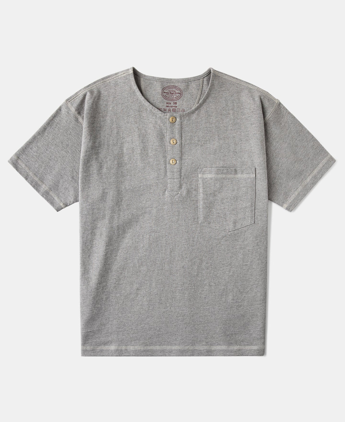 1940s Slub Cotton Henley Pocket T-Shirt Gray Heathered Casual