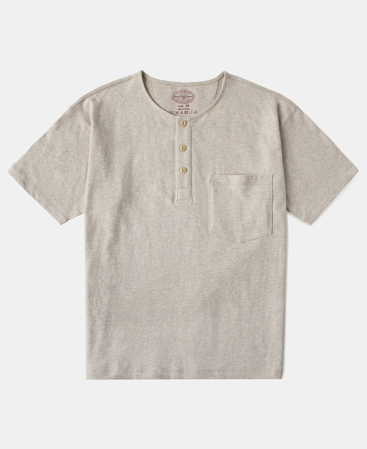 1940s Slub Cotton Henley Pocket T-Shirt Oats Warm Neutral