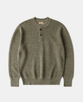 Textured Melange Knit Henley Shirt Olive Long Sleeve