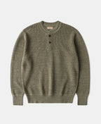 Textured Melange Knit Henley Shirt Olive Long Sleeve