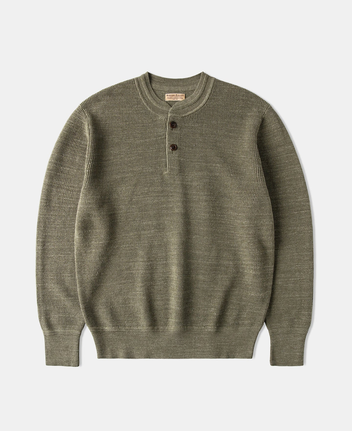 Textured Melange Knit Henley Shirt Olive Long Sleeve