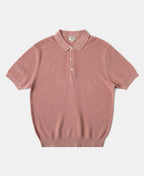 Jacquard Short Sleeve Polo Shirt Pink Vintage Knit Retro Pattern