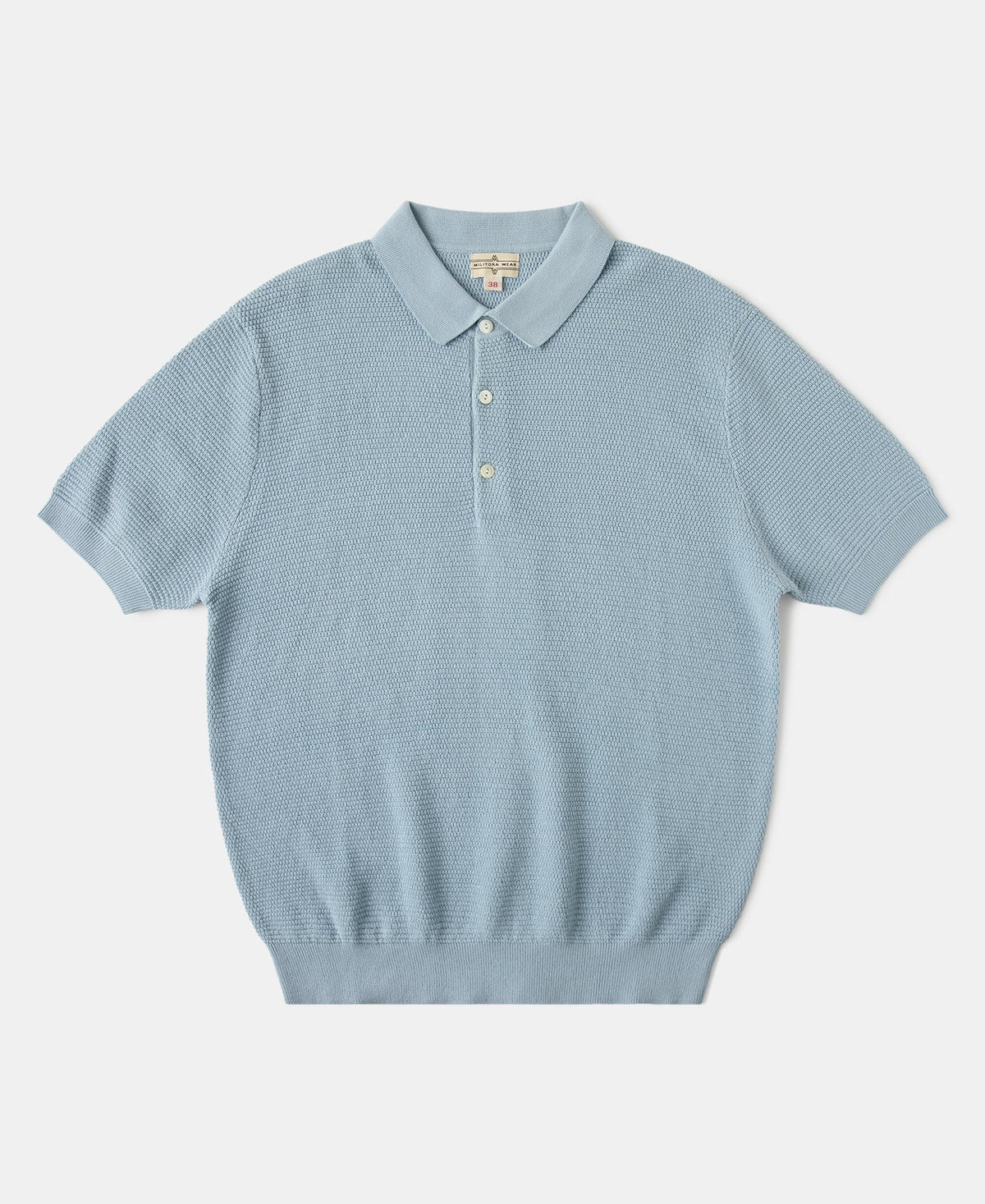 Jacquard Short Sleeve Polo Shirt Light Blue Vintage Knit