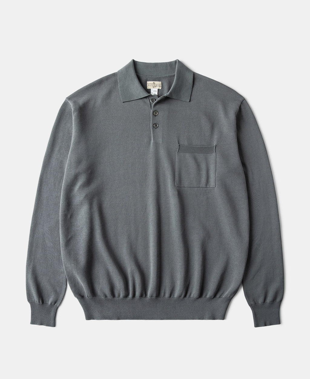 Long Sleeve Knitted Polo Shirt Gray Vintage Textured