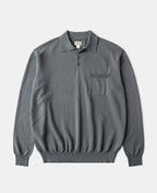 Long Sleeve Knitted Polo Shirt Gray Vintage Textured