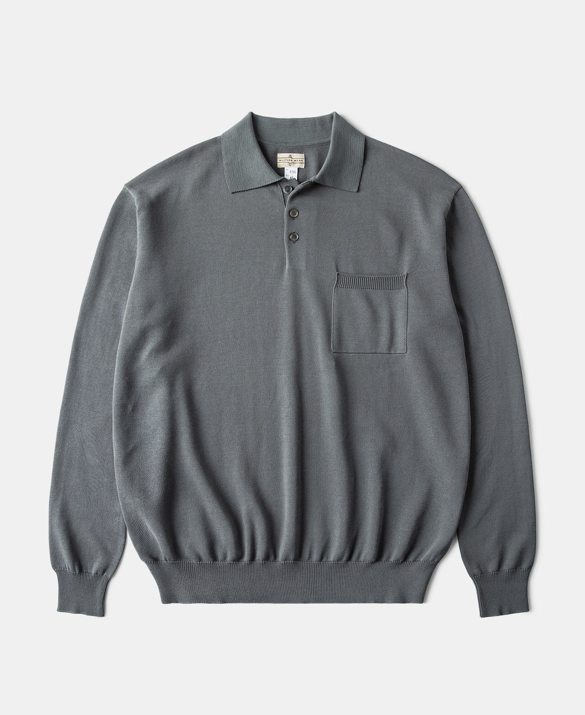 Long Sleeve Knitted Polo Shirt Gray Vintage Textured