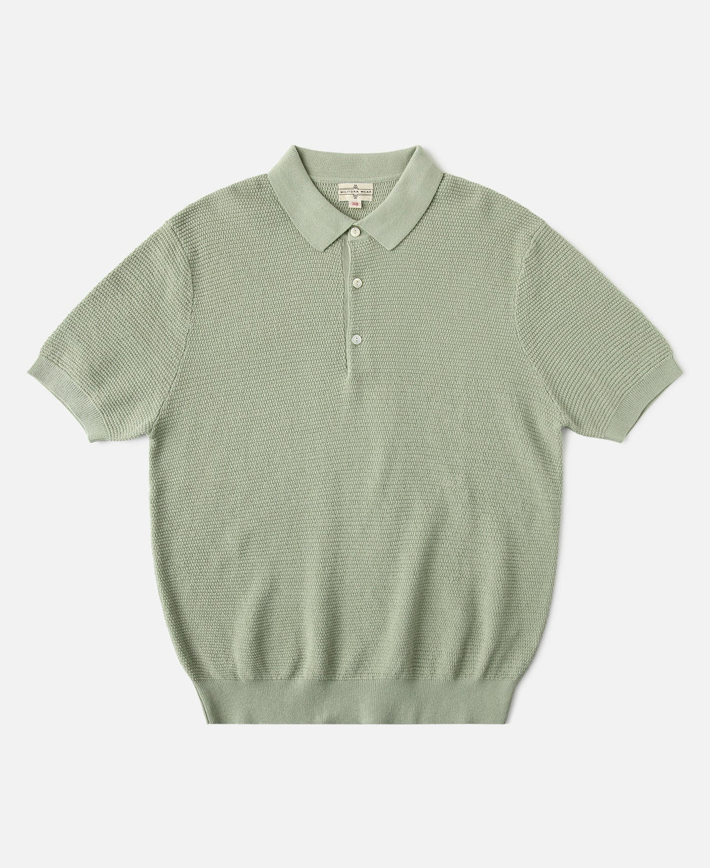 Jacquard Short Sleeve Polo Shirt Light Green Vintage Knit Pattern