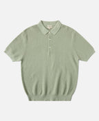 Jacquard Short Sleeve Polo Shirt Light Green Vintage Knit Pattern