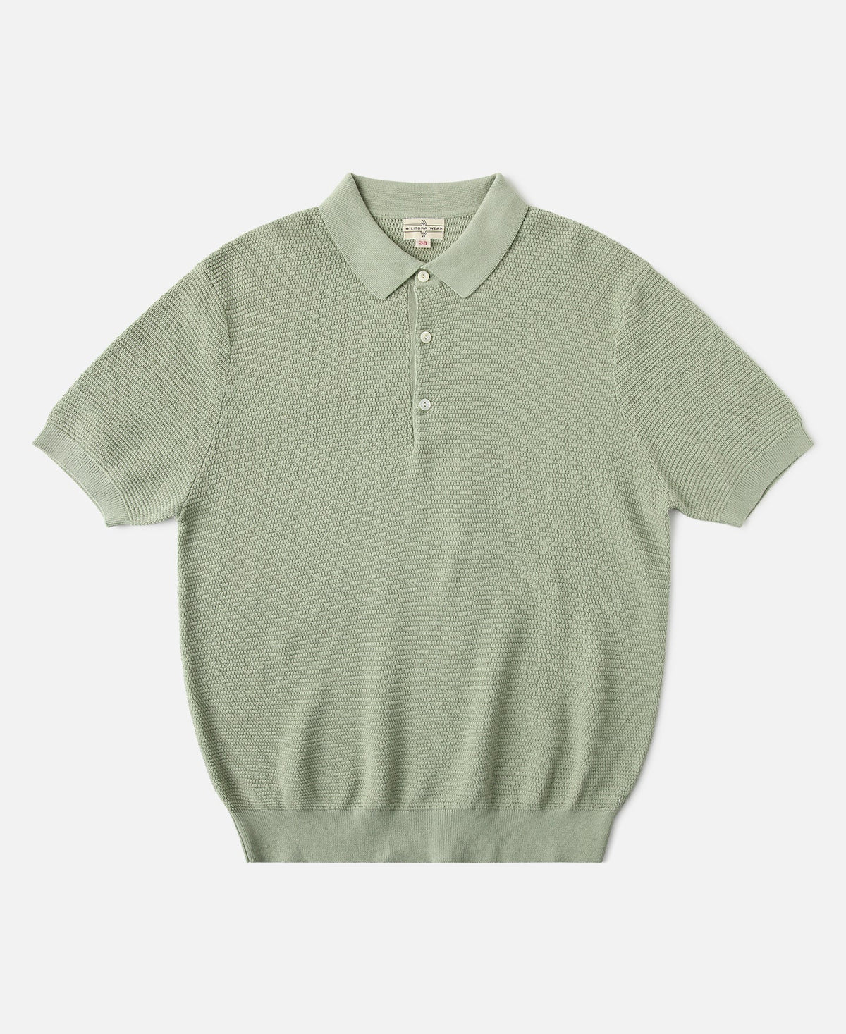 Jacquard Short Sleeve Polo Shirt Light Green Vintage Knit Pattern