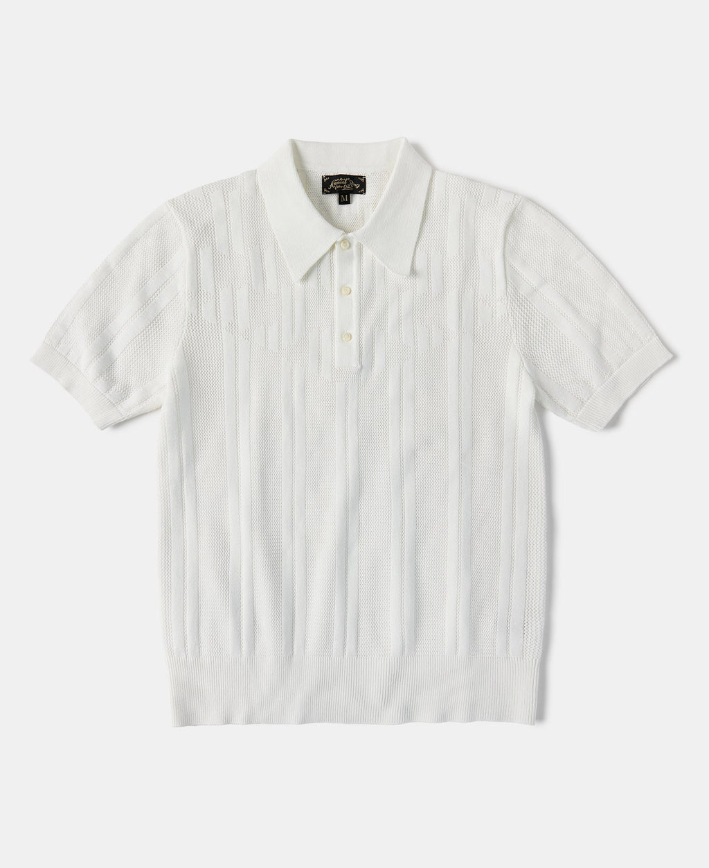 Retro Knitted Jacquard Polo Shirt White Short Sleeve