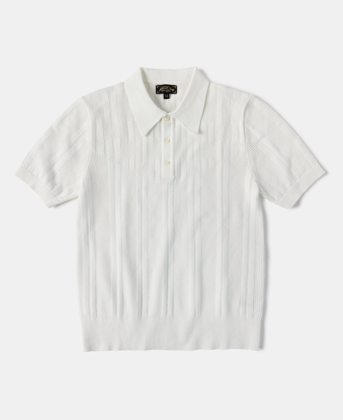 Retro Knitted Jacquard Polo Shirt White Short Sleeve