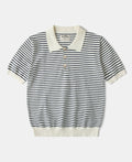Fine Stripe Cotton Knit Polo White Black Classic Collar