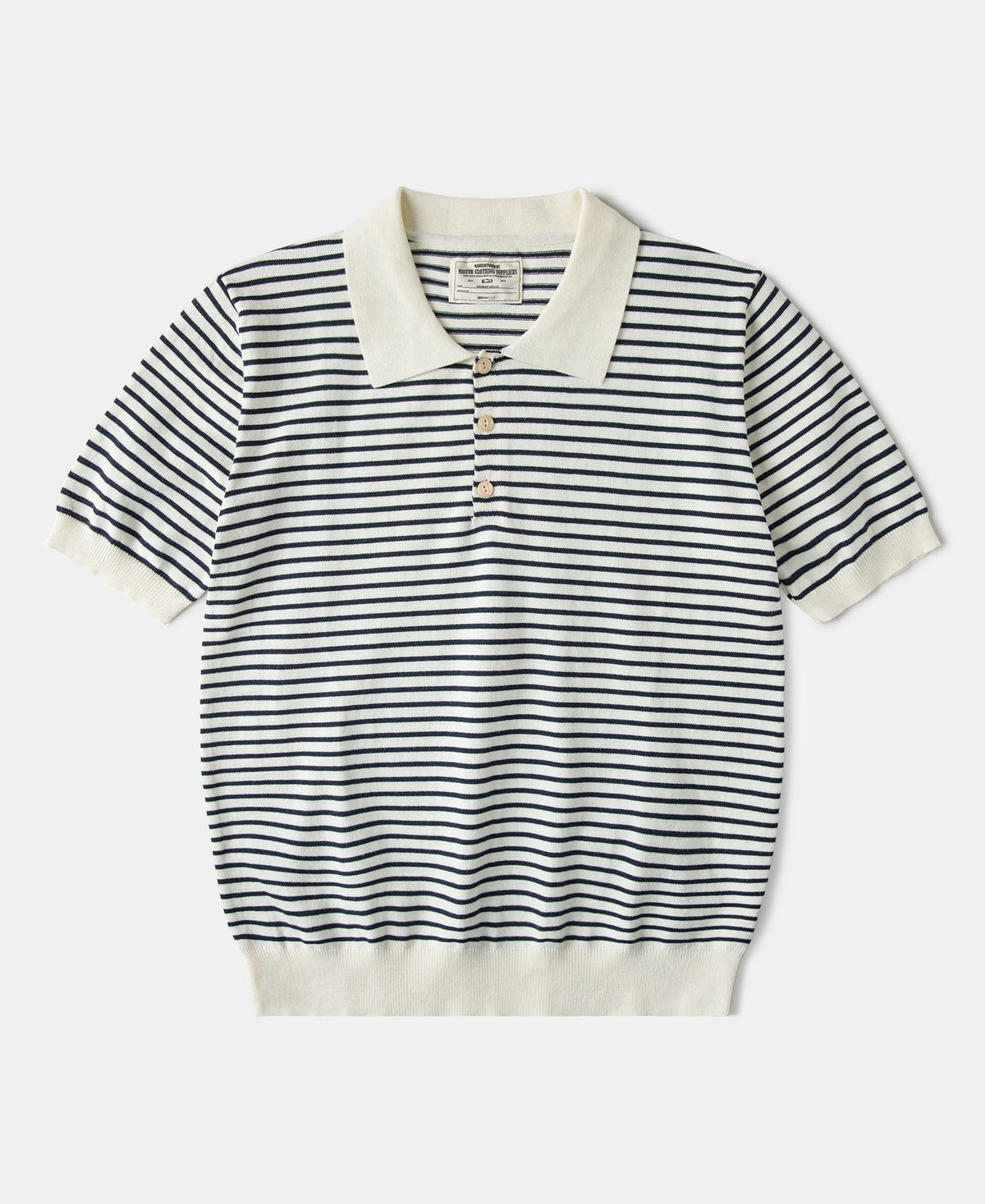 Fine Stripe Cotton Knit Polo White Black Classic Collar