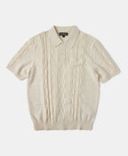 1960s Jacquard Slub Cotton Polo Shirt Cream Short Sleeve