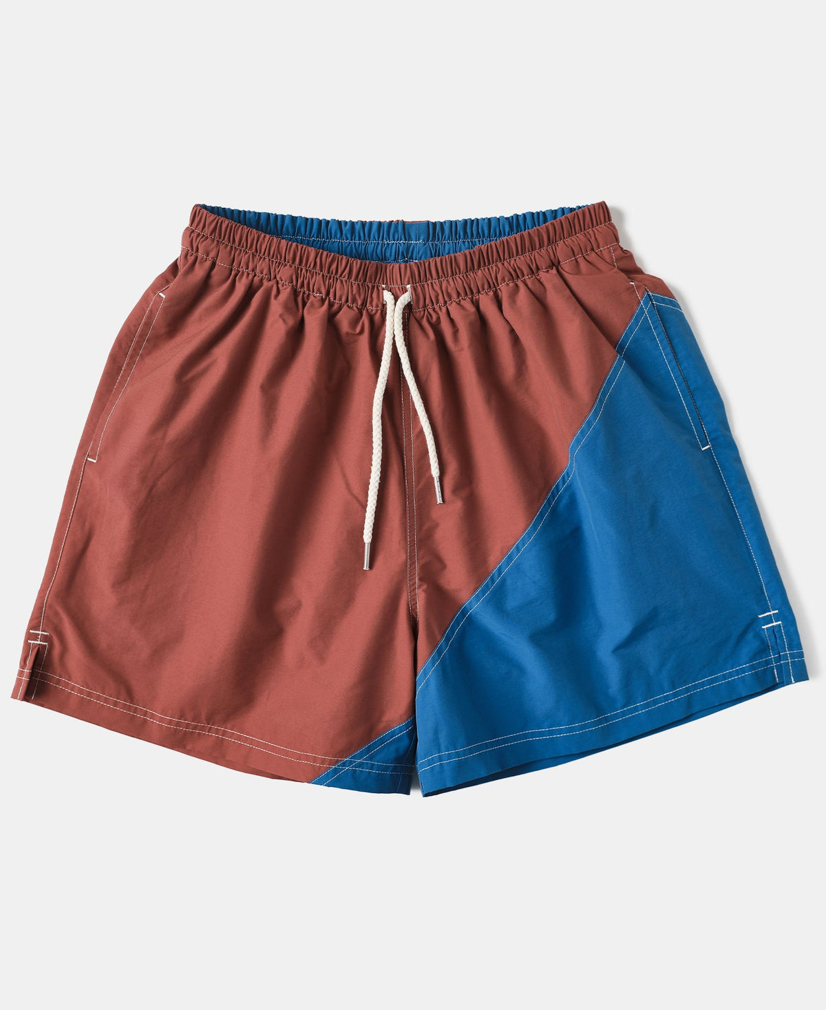 Two-Tone Beach Swim Trunks Barn Red Blue Colorblock