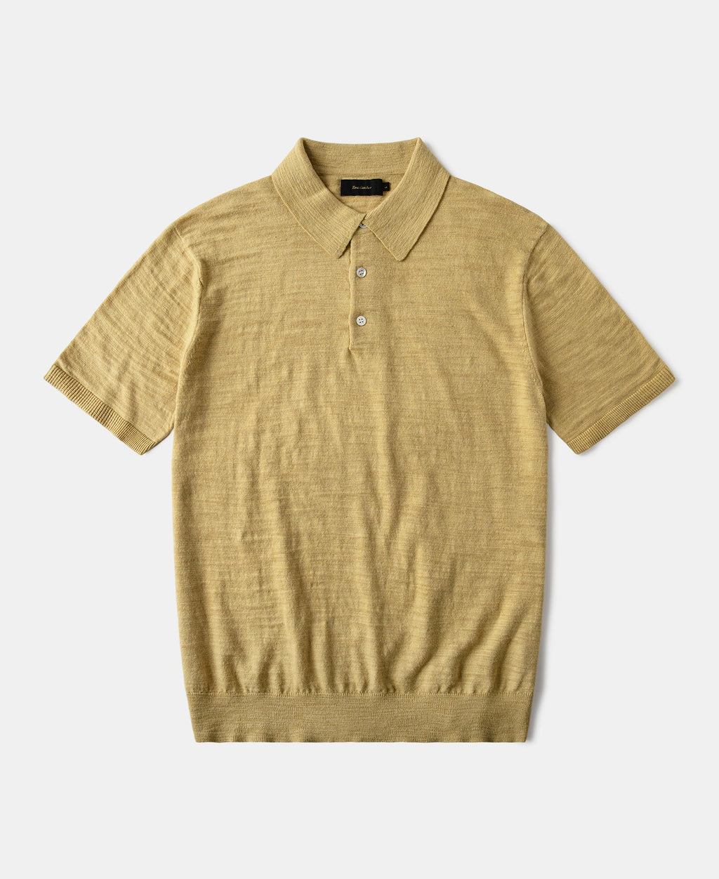 Lightweight Slub Cotton Knit Polo Mustard Textured Short Sleeve