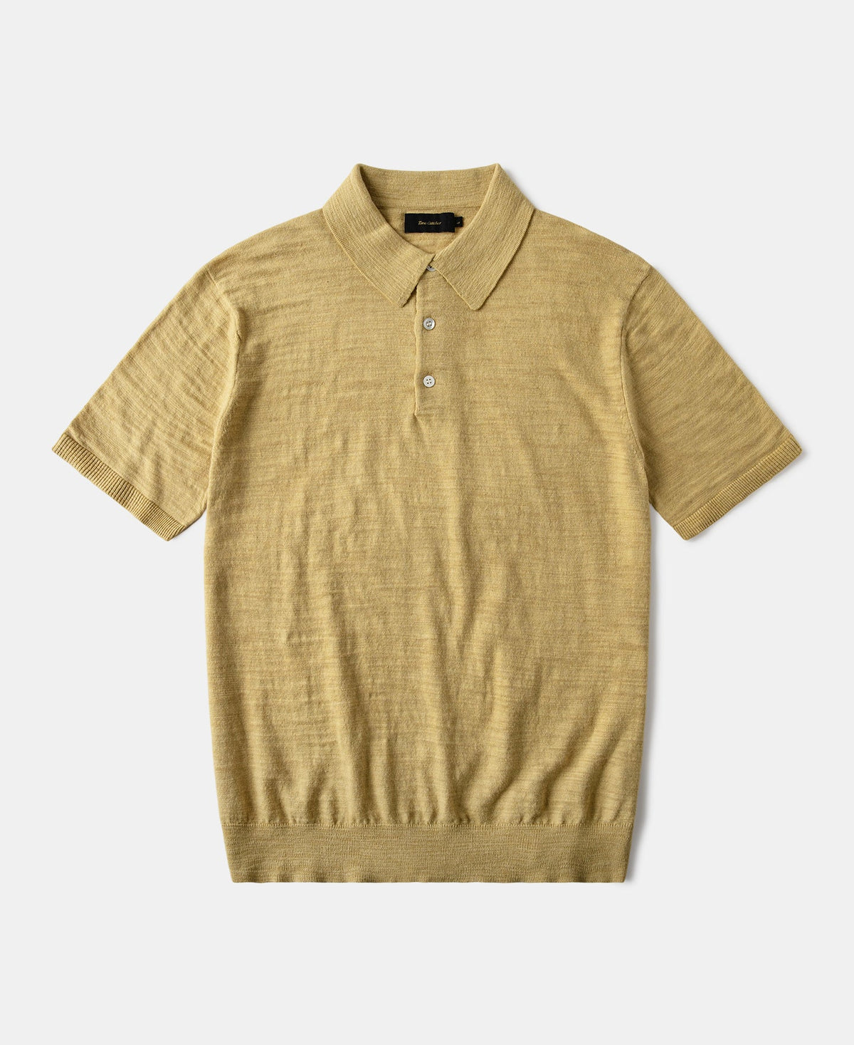 Lightweight Slub Cotton Knit Polo Mustard Textured Short Sleeve
