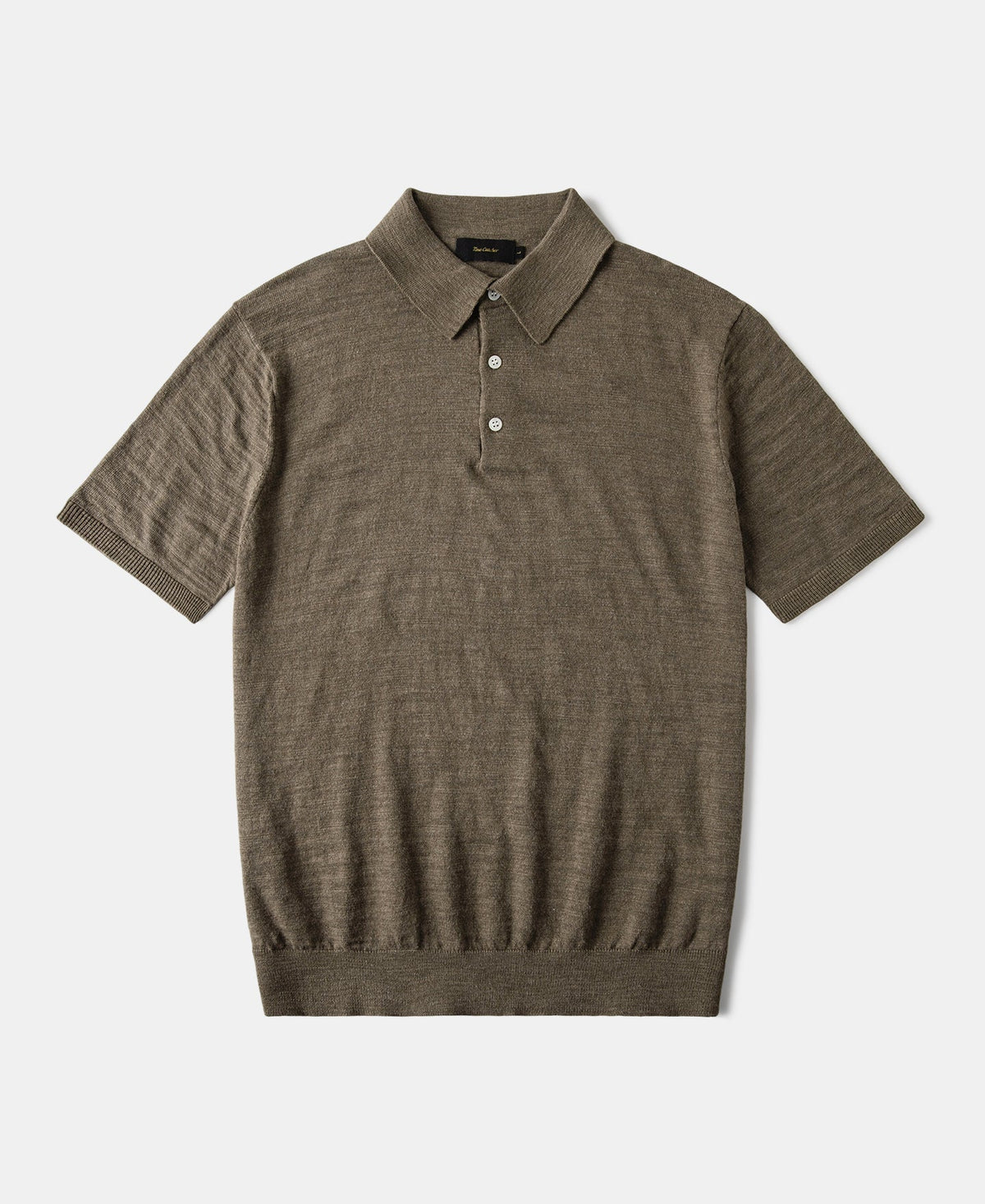 Lightweight Slub Cotton Knit Polo Olive Earthy Textured Weave