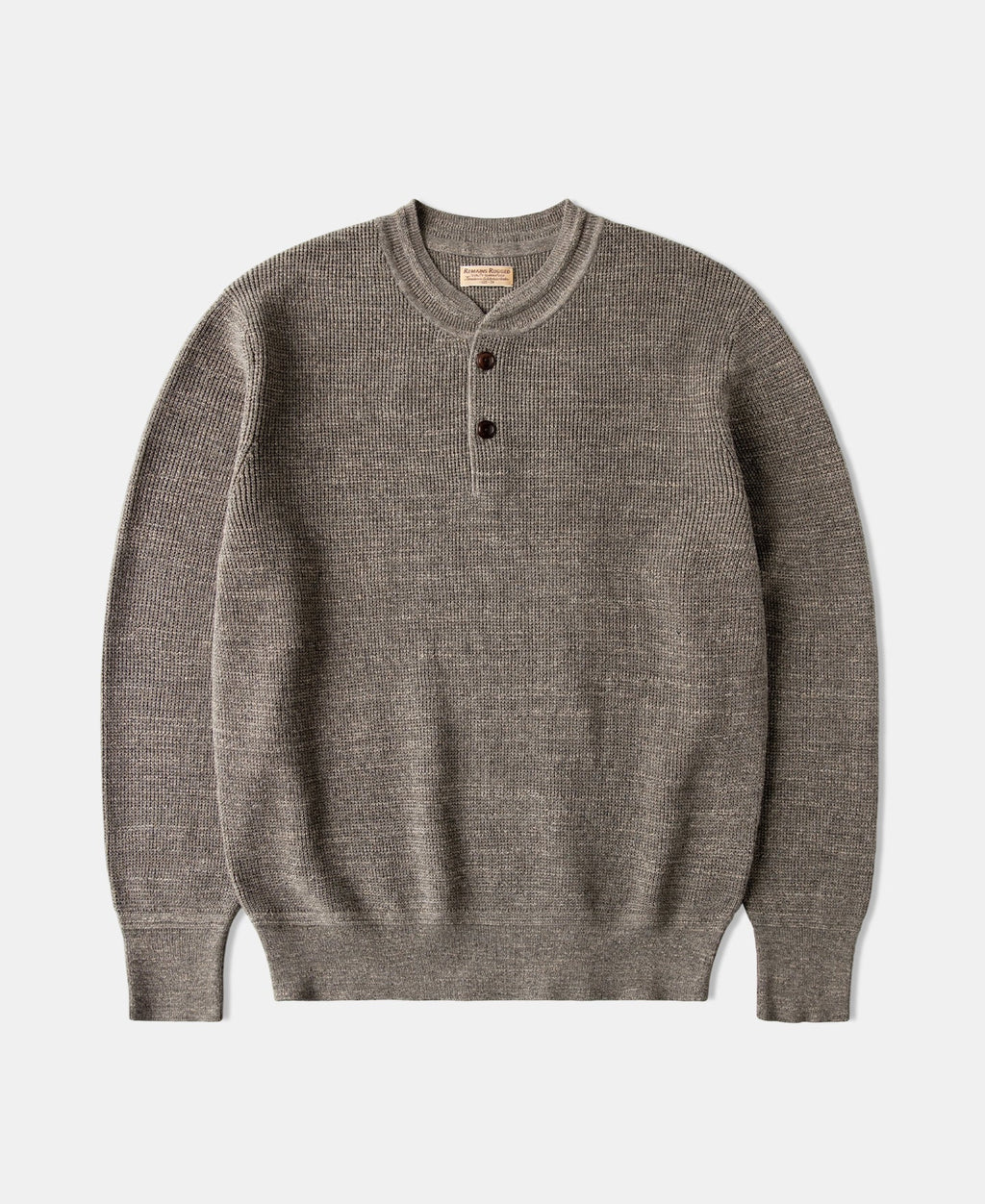 Textured Melange Knit Henley Shirt Taupe Long Sleeve