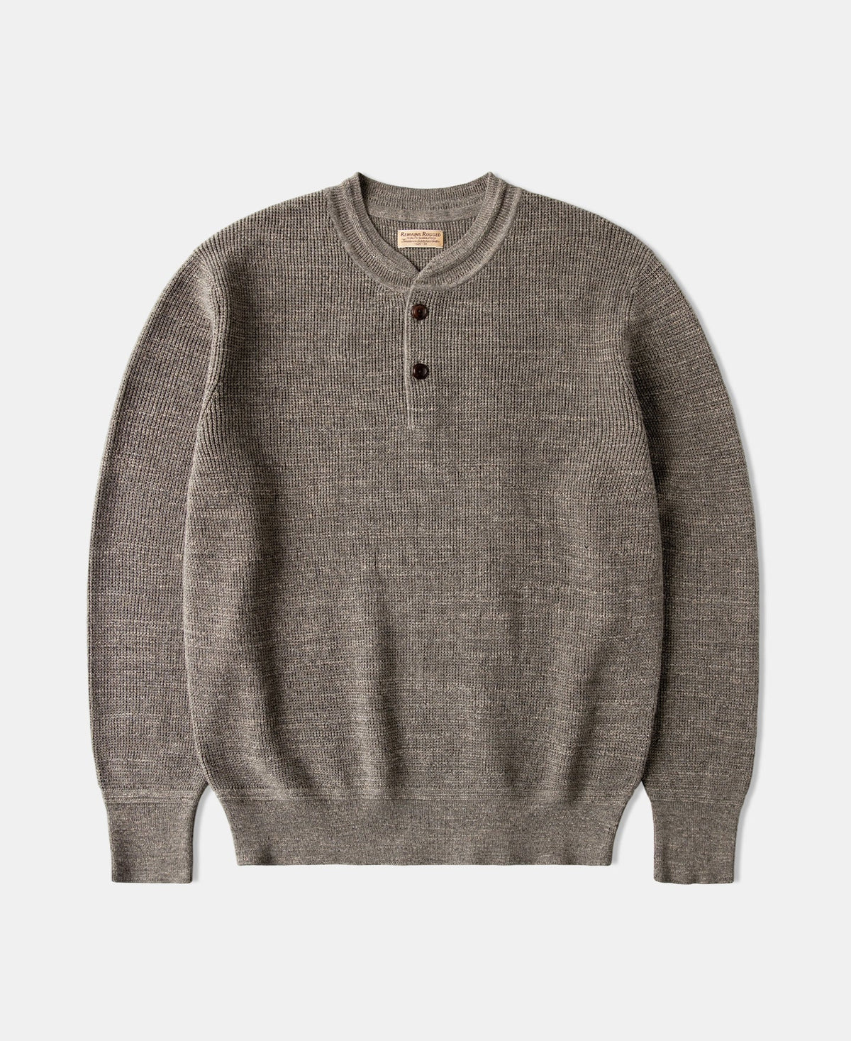 Textured Melange Knit Henley Shirt Taupe Long Sleeve