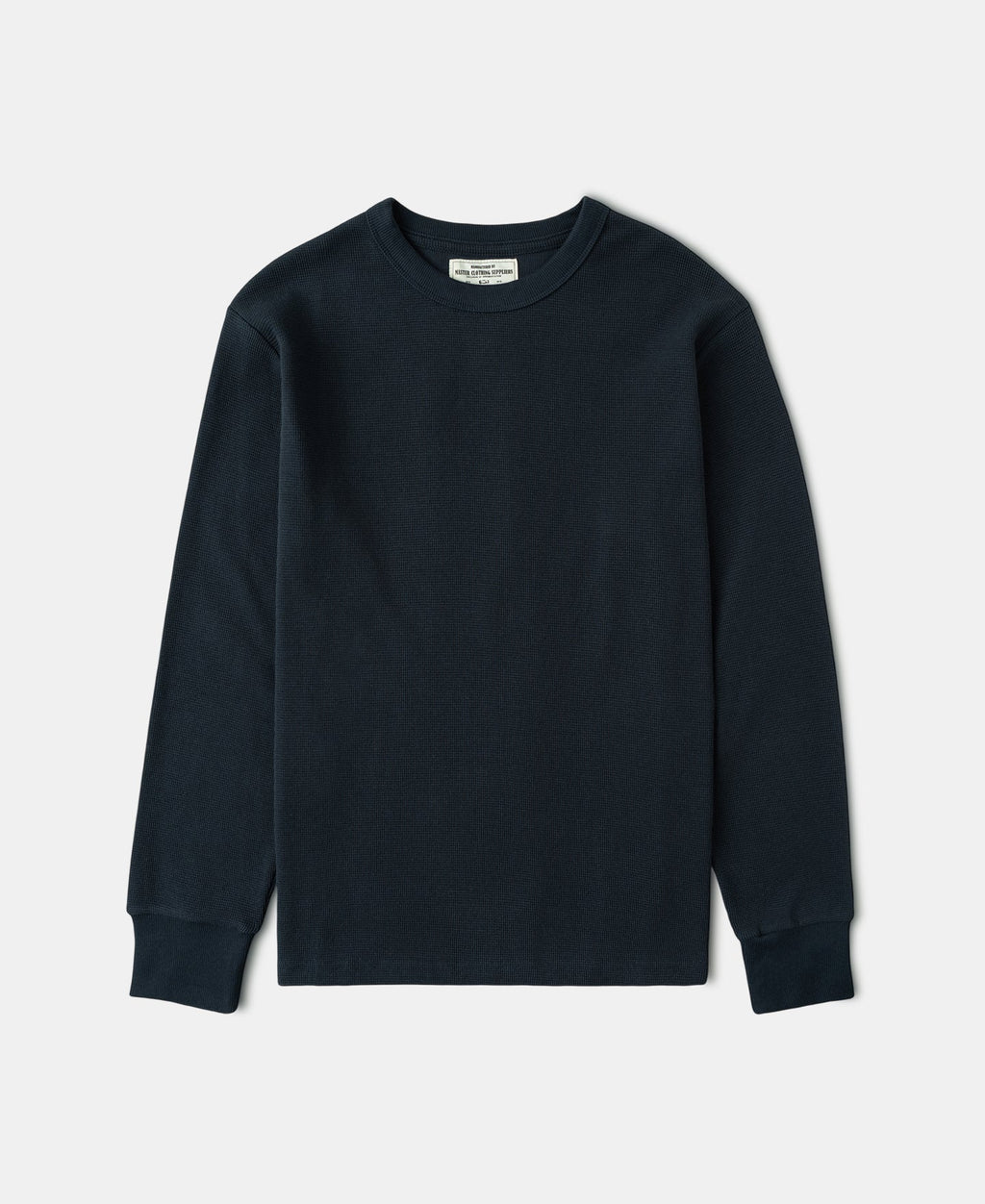 Cotton Blend Waffle Long Sleeve T-Shirt Navy Textured