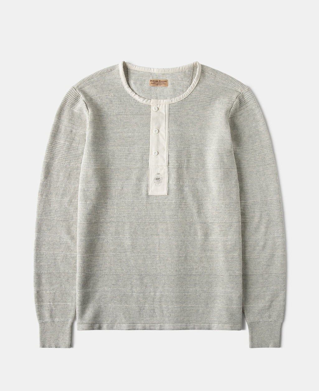 Waffle Knit Jacquard Henley Shirt Gray Long Sleeve