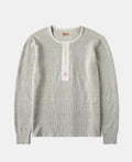 Waffle Knit Jacquard Henley Shirt Gray Long Sleeve