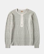 Waffle Knit Jacquard Henley Shirt Gray Long Sleeve