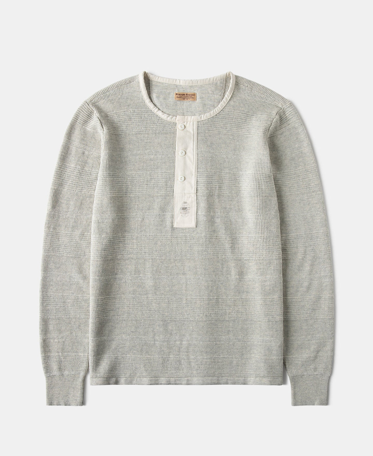 Waffle Knit Jacquard Henley Shirt Gray Long Sleeve