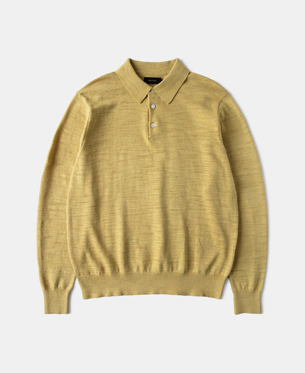 Slub Cotton Long Sleeve Knit Polo Mustard Textured Warm Tone