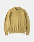 Slub Cotton Long Sleeve Knit Polo Mustard Textured Warm Tone