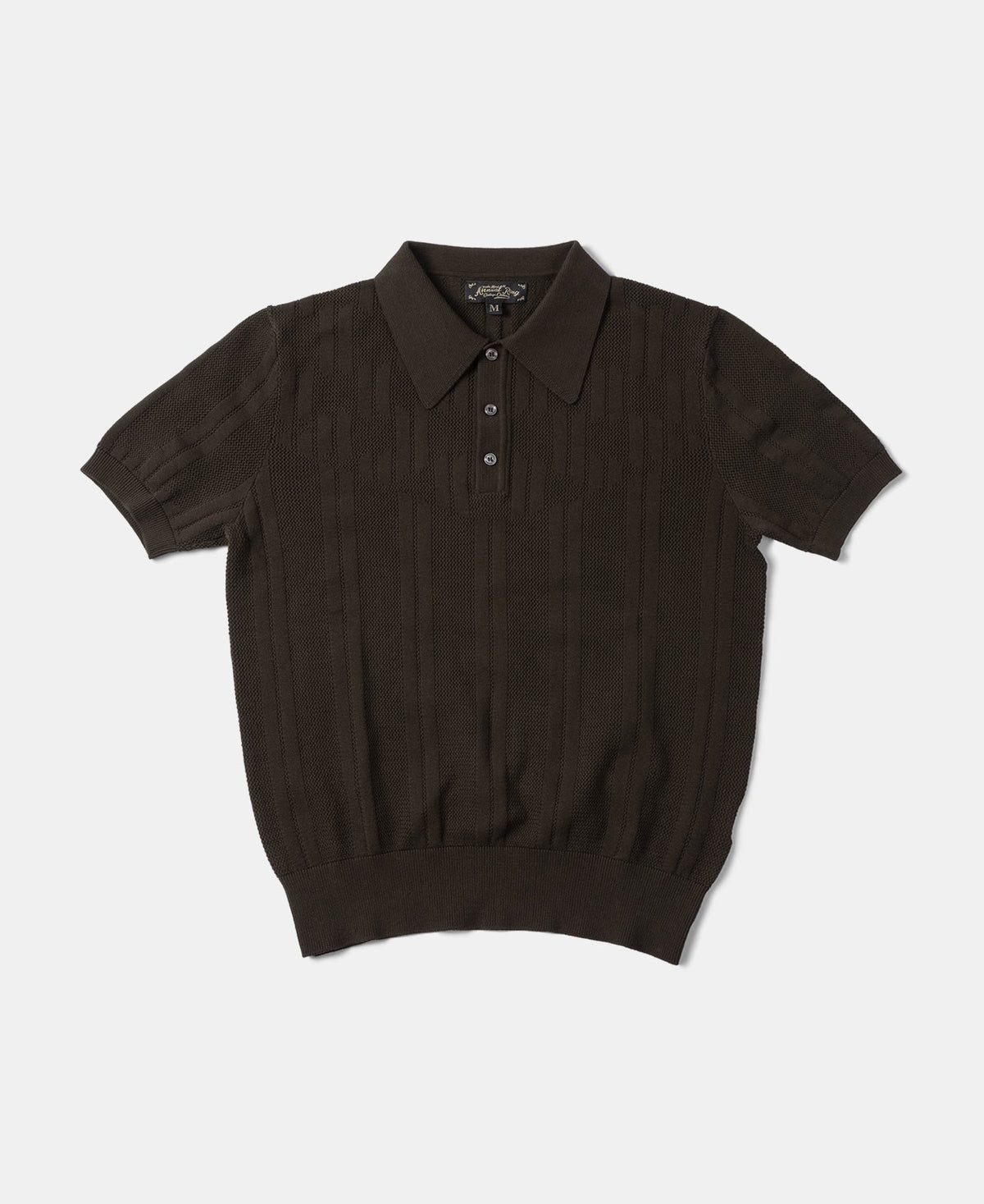 Retro Knitted Jacquard Polo Shirt Vintage Olive Short Sleeve