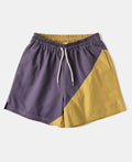 Two-Tone Beach Swim Trunks Purple Mustard Colorblock