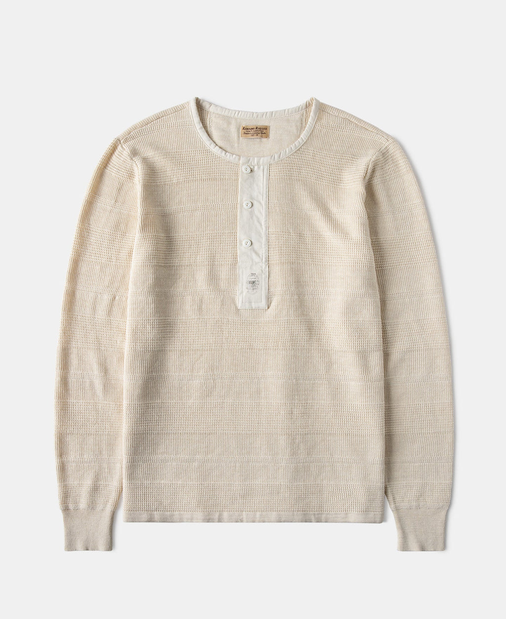 Waffle Knit Jacquard Henley Shirt Apricot Long Sleeve