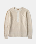 Waffle Knit Jacquard Henley Shirt Apricot Long Sleeve