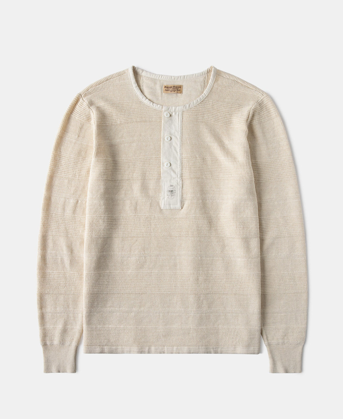 Waffle Knit Jacquard Henley Shirt Apricot Long Sleeve