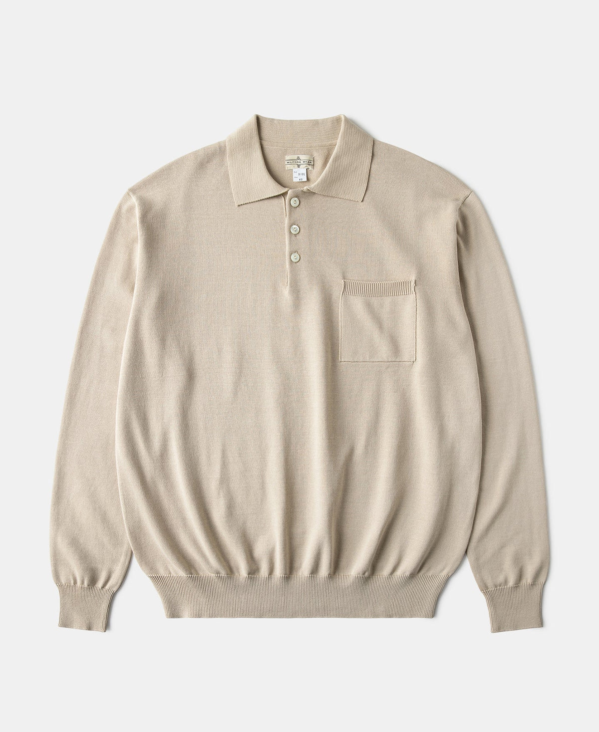 Long Sleeve Knitted Polo Shirt Apricot Vintage Textured