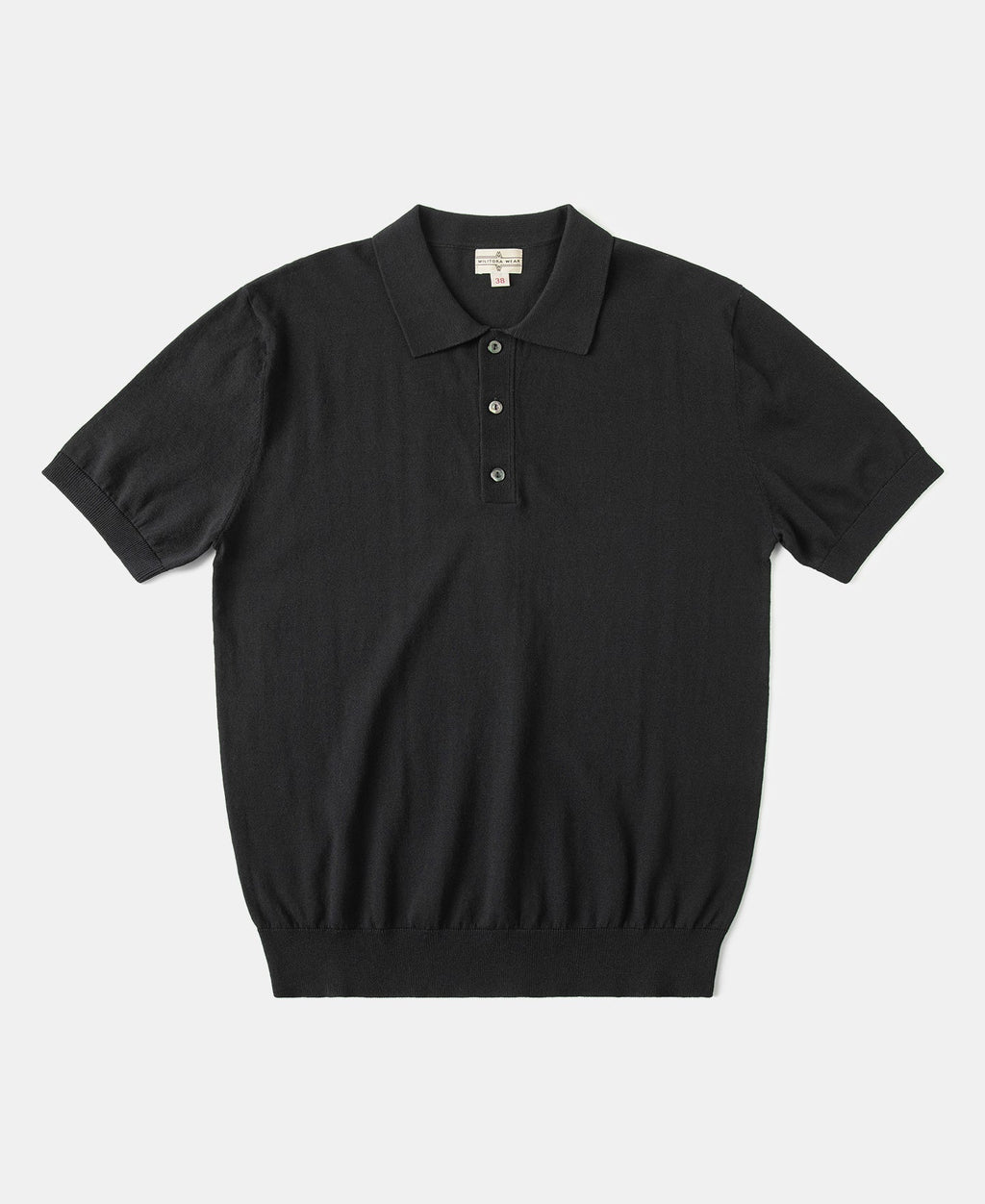 High Twist Cotton Knit Polo Black Structured Short Sleeve