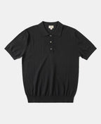 High Twist Cotton Knit Polo Black Structured Short Sleeve