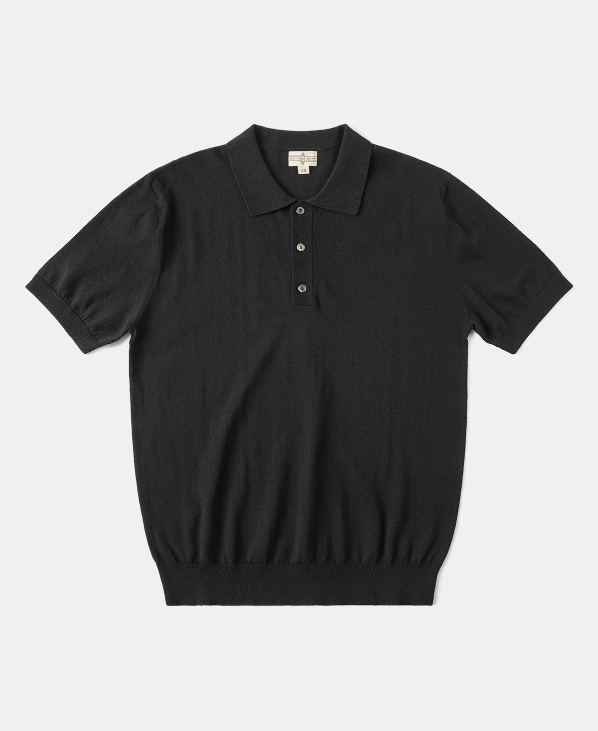 High Twist Cotton Knit Polo Black Structured Short Sleeve