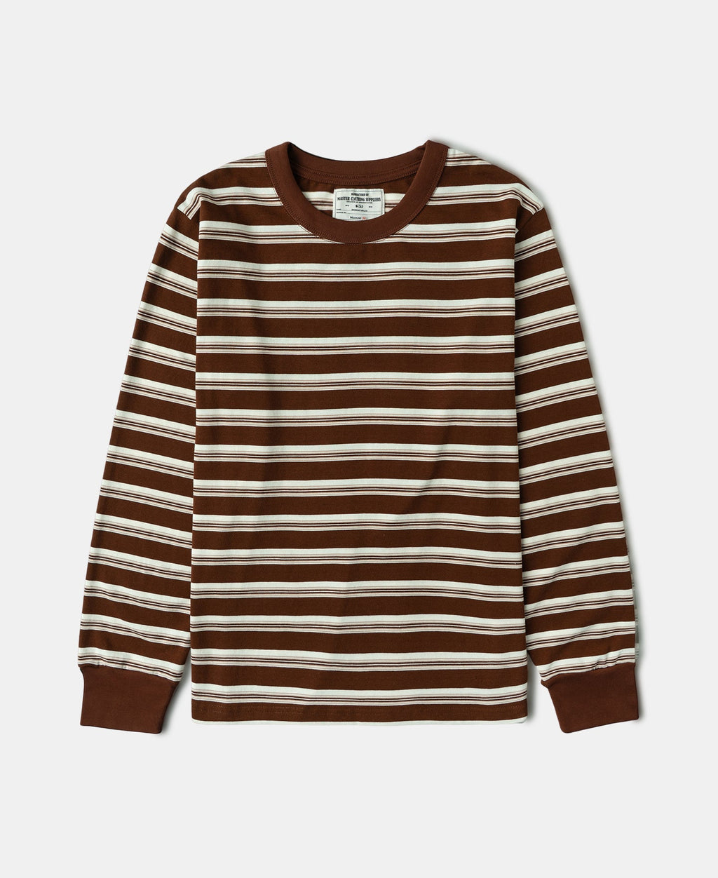Heavyweight Stripe Crewneck Long Sleeve T-Shirt White Coffee
