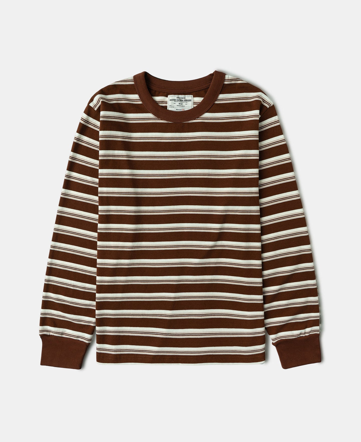 Heavyweight Stripe Crewneck Long Sleeve T-Shirt White Coffee