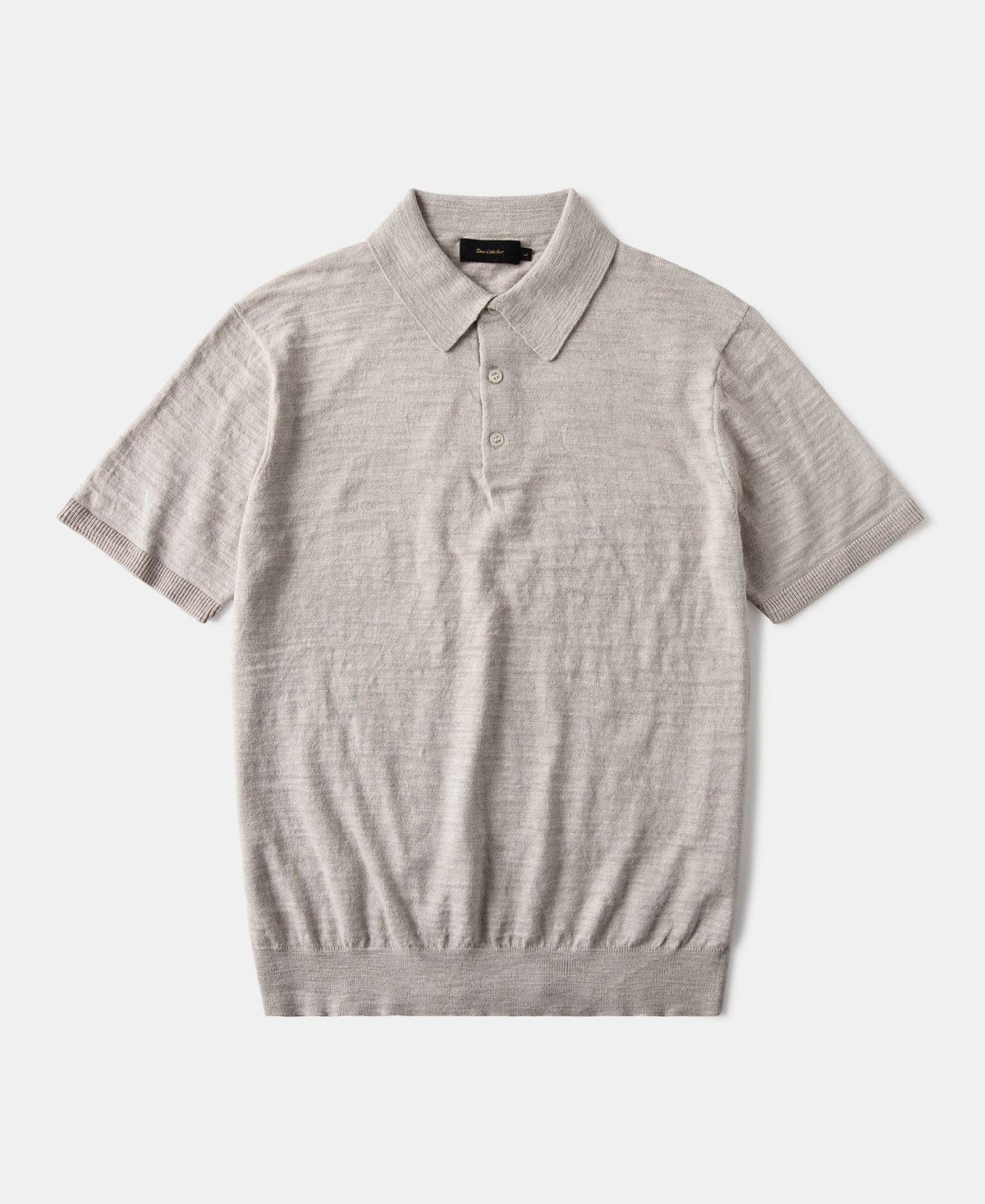Lightweight Slub Cotton Knit Polo Oatmeal Breathable Casual